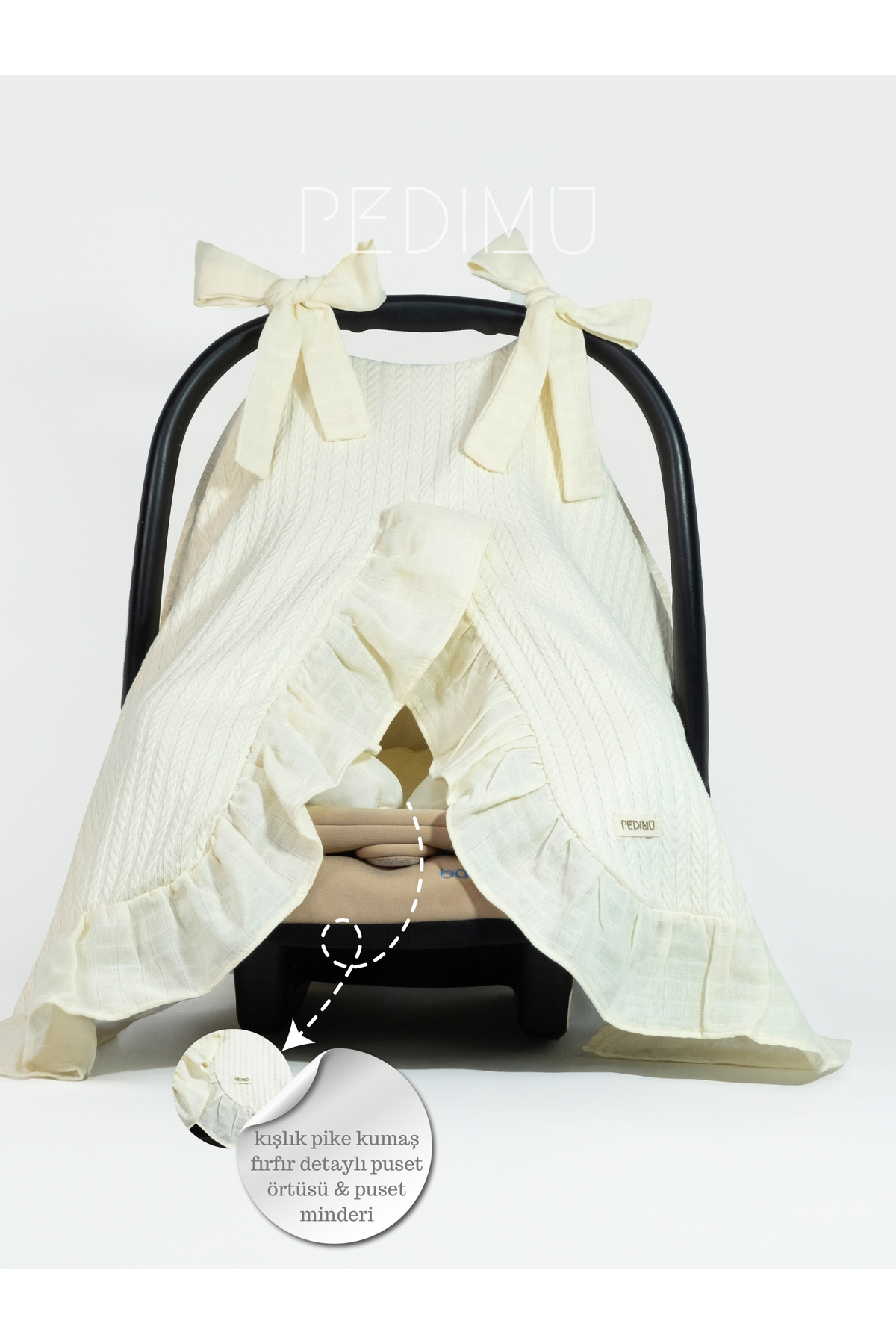 Pedimu Kışa Uygun Pike Kumaş Fırfır Detaylı 2'li Bebek Puset Örtüsü & Puset Minderi fotoğrafı 2 (önizleme)