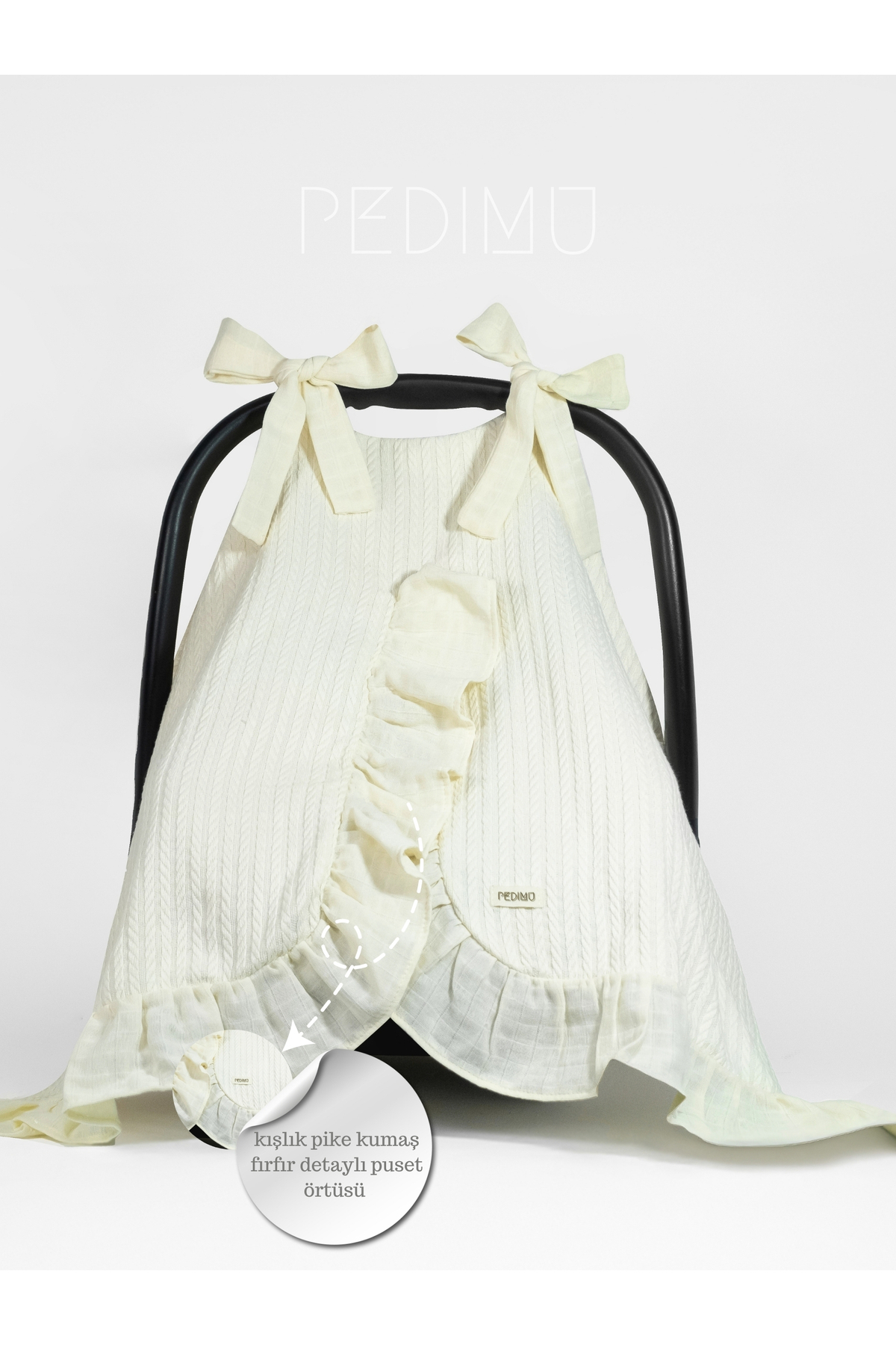 Pedimu Kışa Uygun Pike Kumaş Fırfır Detaylı 2'li Bebek Puset Örtüsü & Puset Minderi fotoğrafı 6 (önizleme)