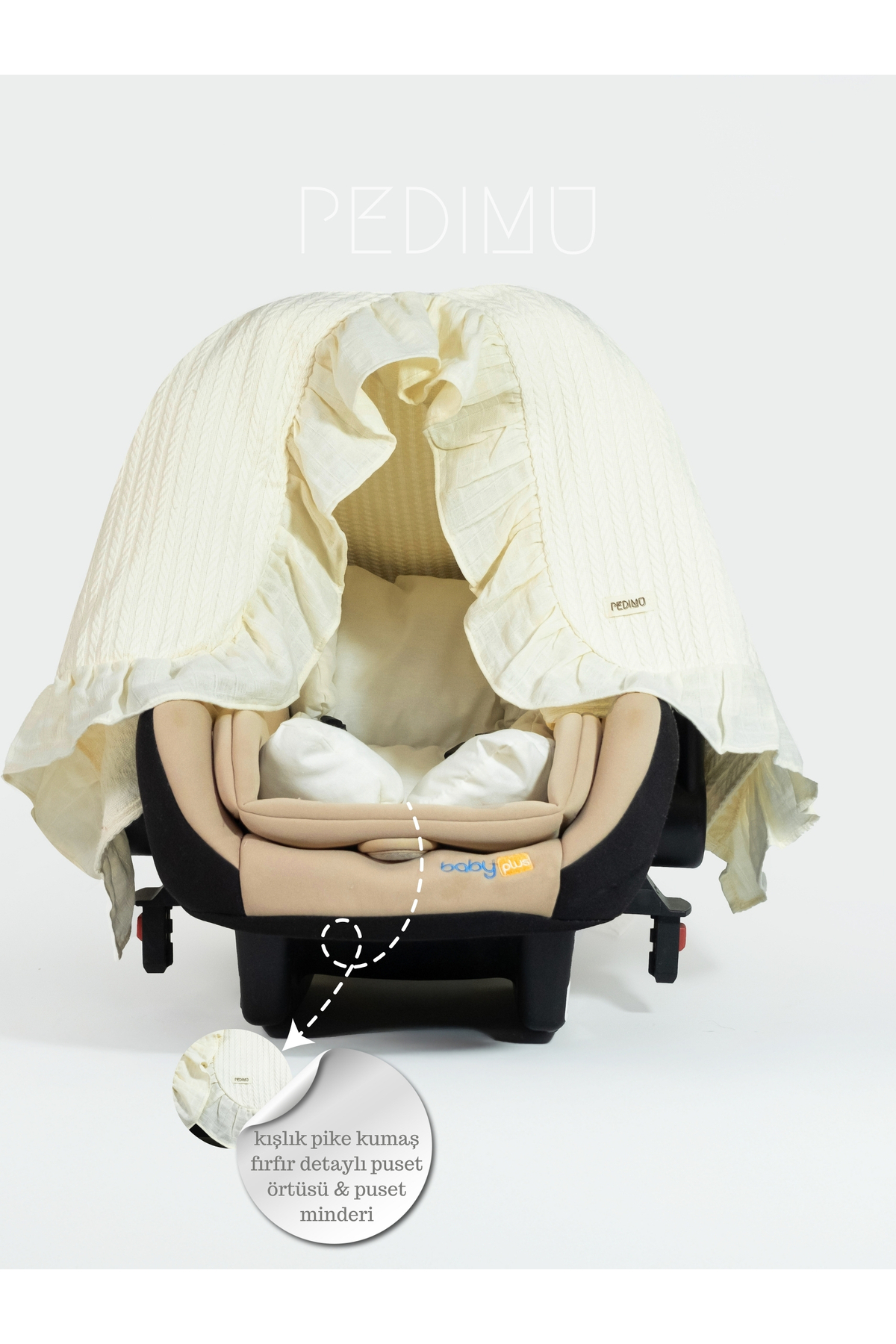 Pedimu Kışa Uygun Pike Kumaş Fırfır Detaylı 2'li Bebek Puset Örtüsü & Puset Minderi fotoğrafı 3 (önizleme)