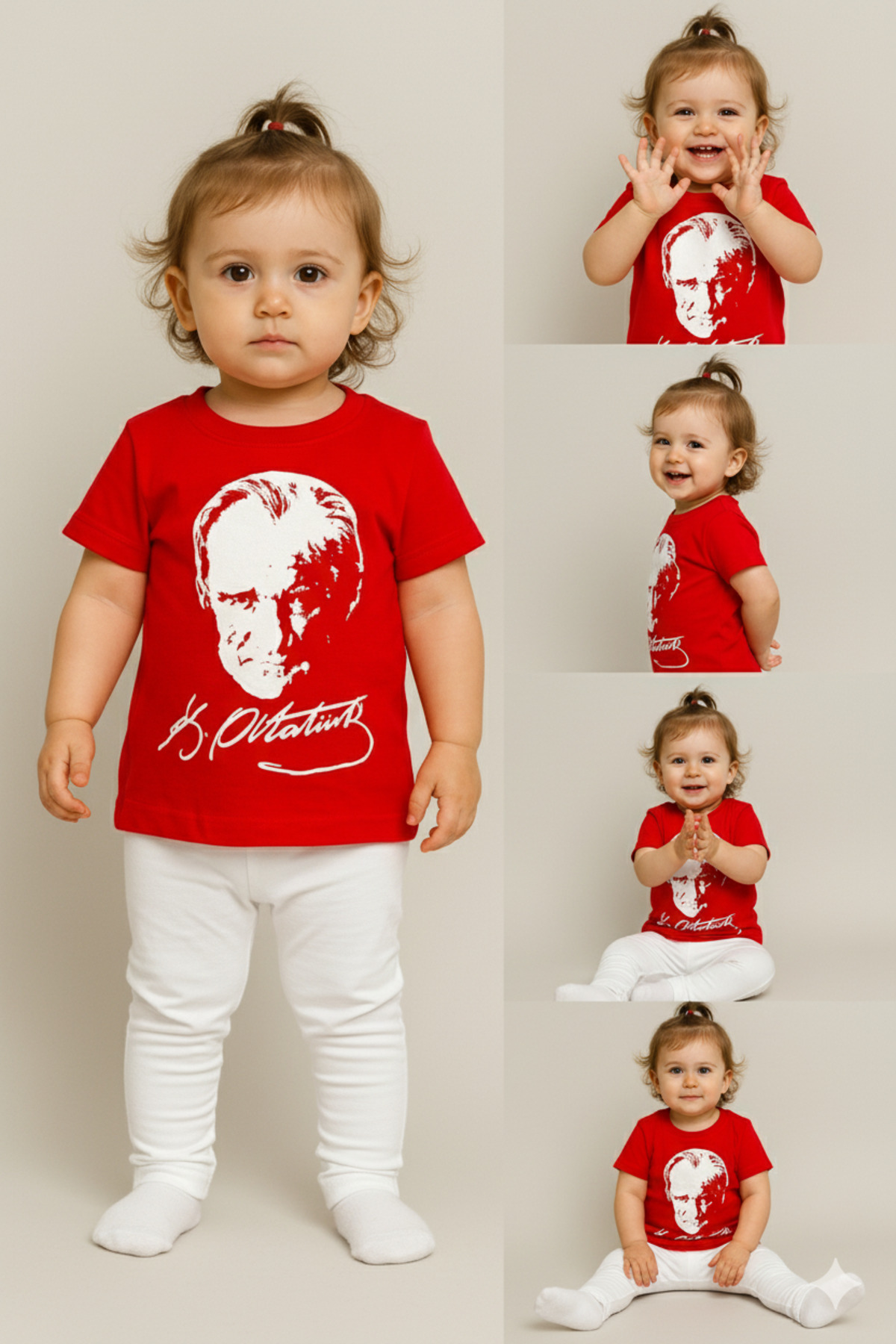Sibel Günay Butik Atatürk Baskılı Unisex Bebek Tişört | %100 Pamuk | Bisiklet Yaka | Kırmızı fotoğrafı 3 (önizleme)