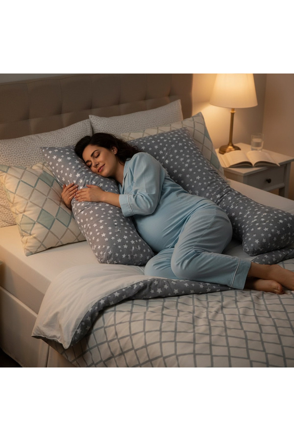 OMZ Çift Taraflı Yıkanabilir Destekli Hamile Yastığı Bacak Arası Yastigi fotoğrafı 2 (önizleme)