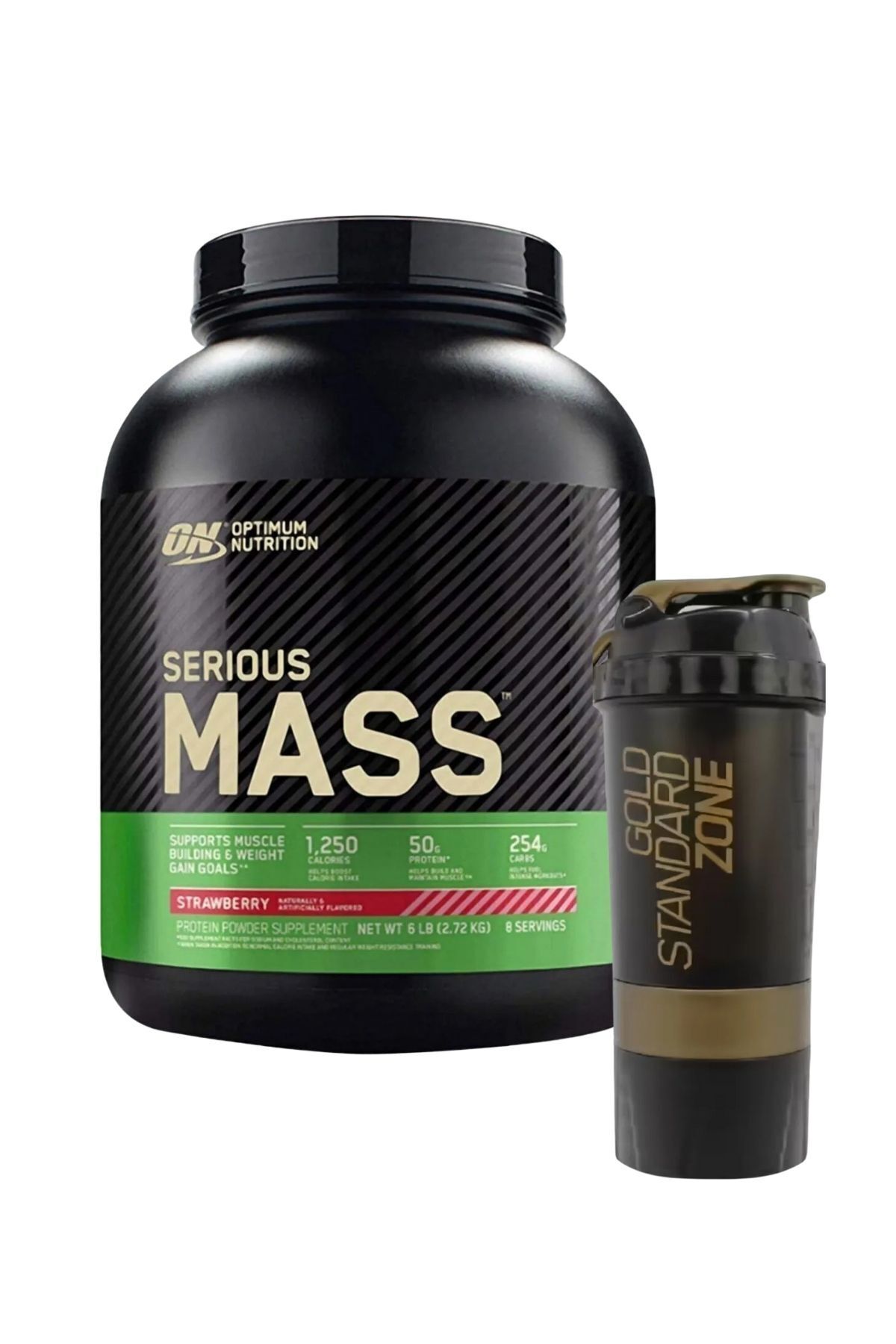 ON Optimum Nutrition Serious Mass Çilek Aromalı 2.73 8 Servis Amino Asit , Besin Desteği - Gold Shaker 2'li