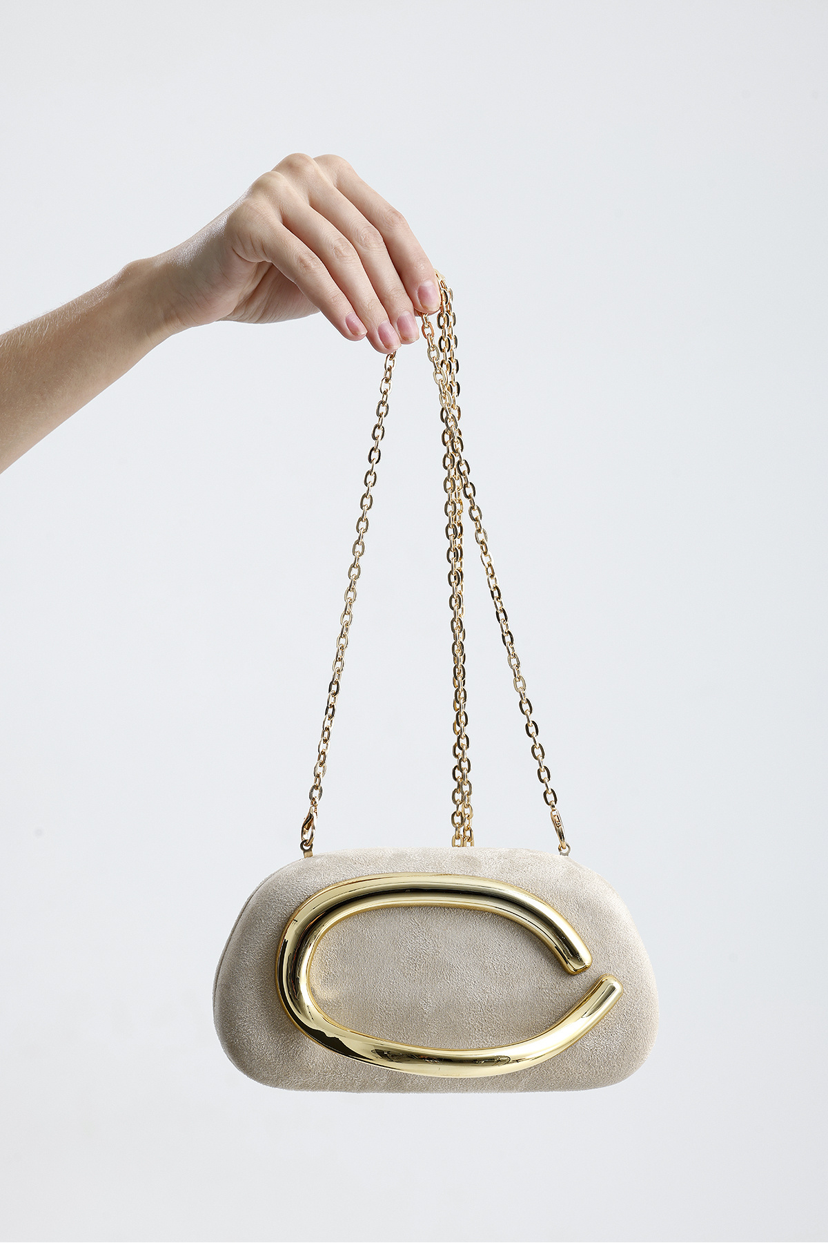 Paksoy Kadın Krem Süet Zincir Askılı Mini Kutu Abiye Clutch El Davet Gece Omuz Çantası