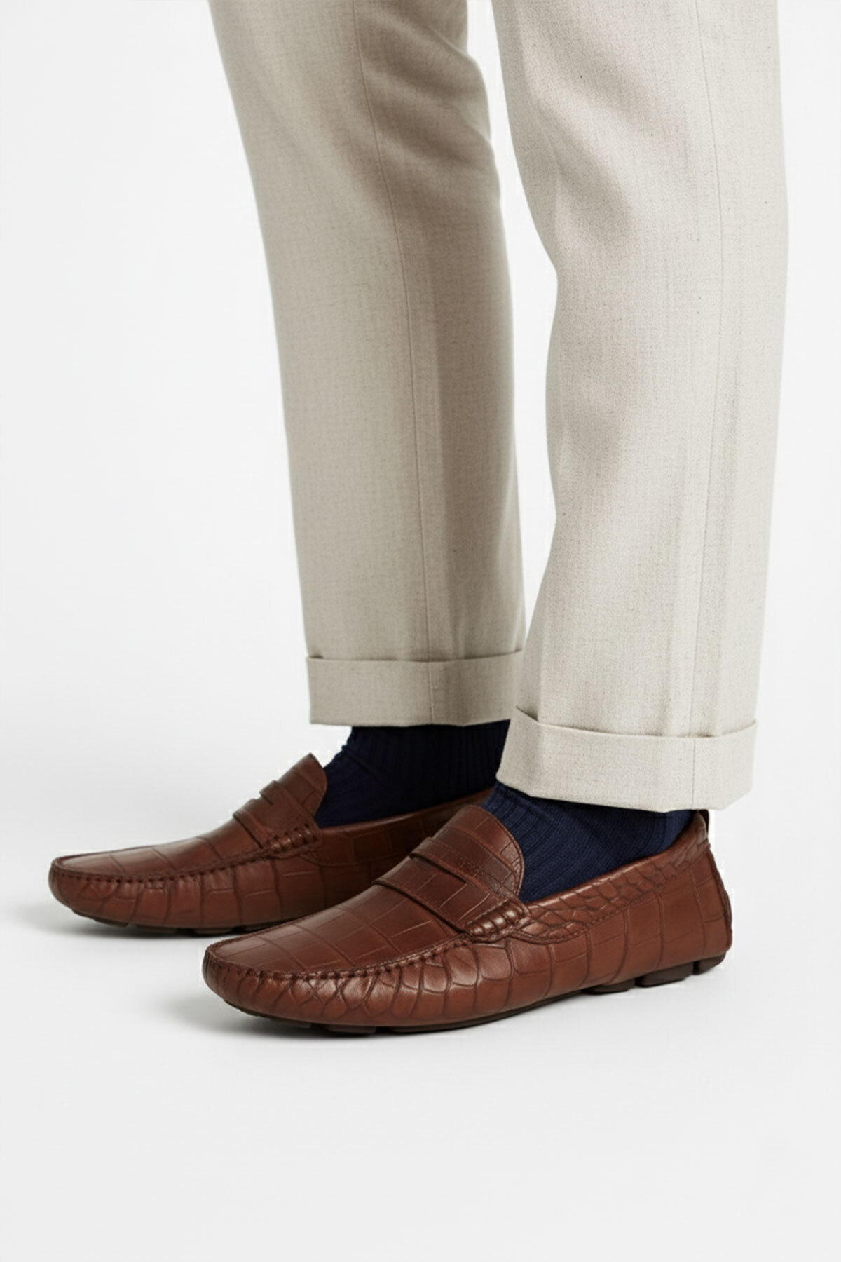 دریدریم کفش مردانه چرم طبیعی طرح کروکودیل قهوه‌ای