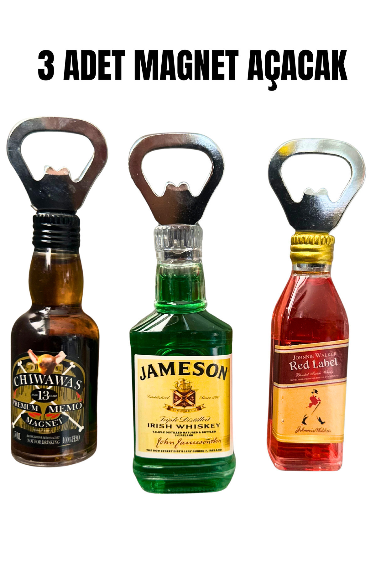 Home Dekoratif Şişe Magnet + Kapak Açacağı , Viski Şişesi Görünümlü Mıknatıslı Açacak