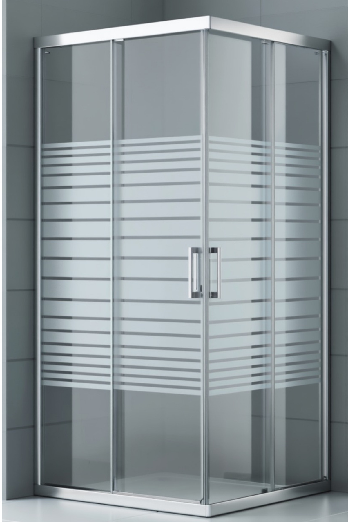 Shower Cabin Square Striped Pattern 5mm Tempered Glass Height 190 cm Chrome Profile