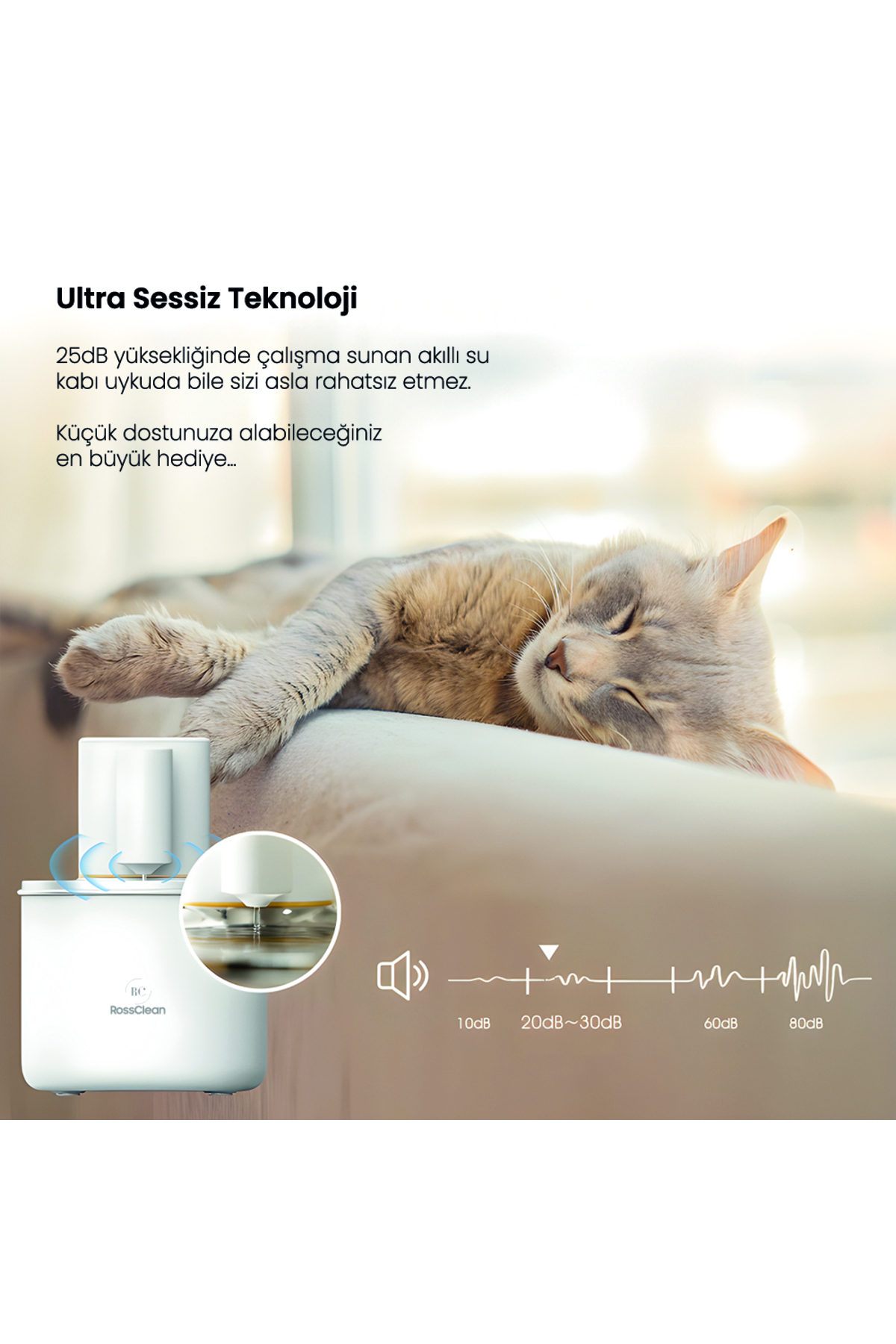 RossClean Kablosuz -Sensörlü-4L Ultra Sessiz-60gün Kullanım-App Uygulamalı Kedi Köpek Akıllı Su Kabı fotoğrafı 6 (önizleme)