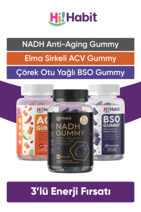 Hi Habit NADH + Elma Sirkeli Gummy+ Çörek Otu Yağlı Gummy - 3lü Set – Vegan G...