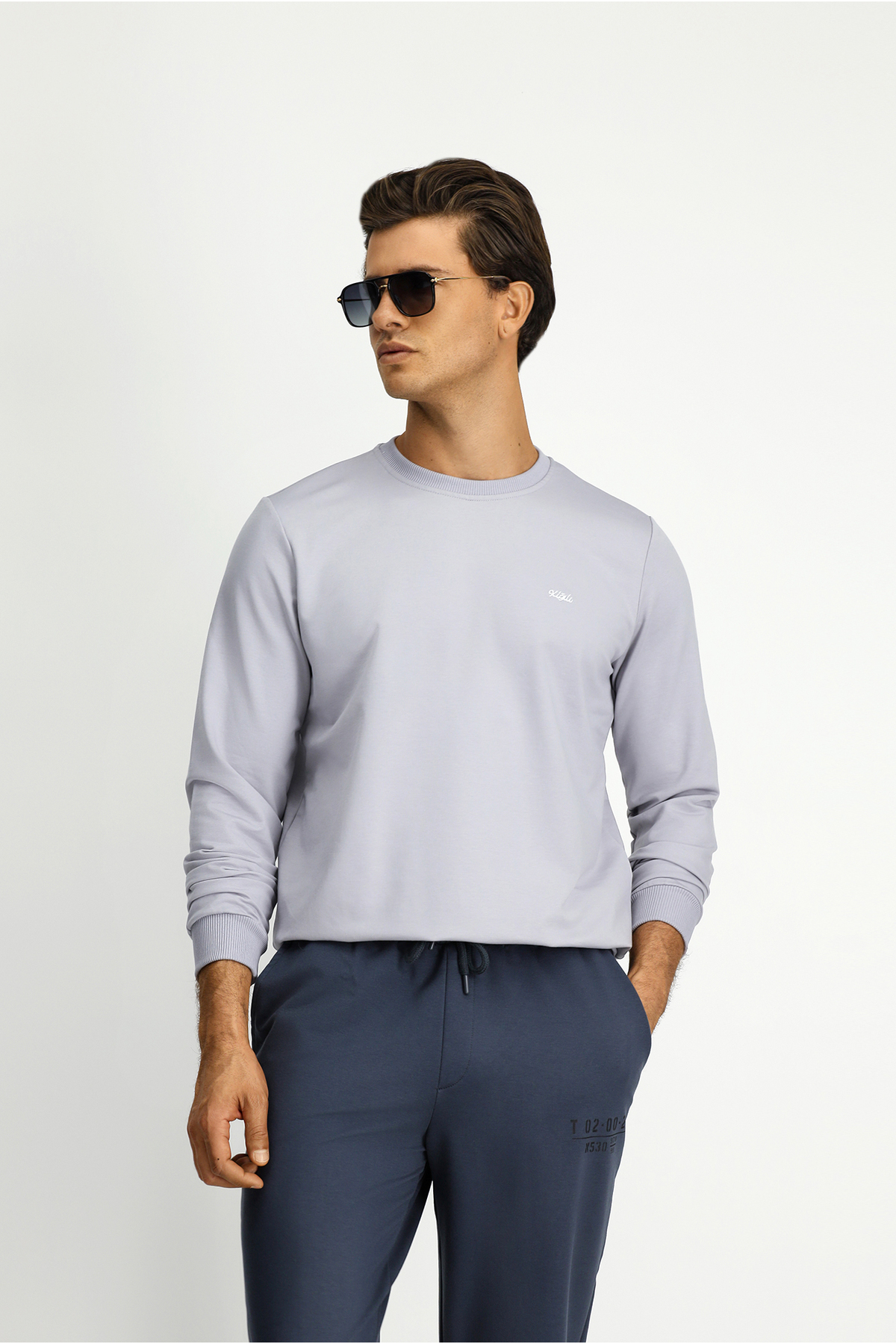 Kiğılı  Bisiklet Yaka Regular Fit Nakışlı Basic İnce Sweatshirt - Görsel 3