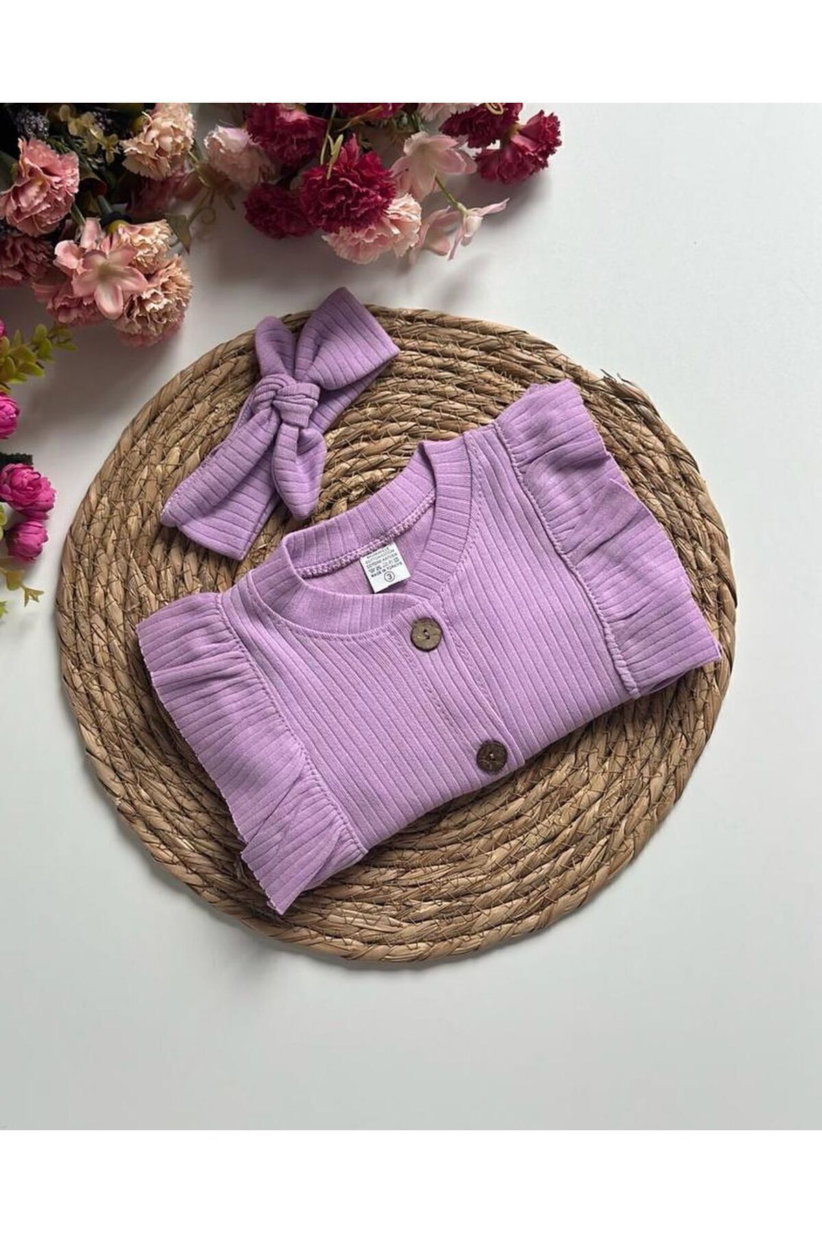 MBK GARDEN Fırfırlı Ribana Mevsimlik Bebek Tulum - Bandanalı Yenidoğan/3/6/9 Ay fotoğrafı 4 (önizleme)