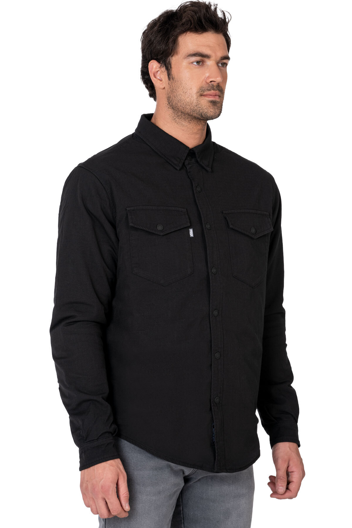 The Biker Jeans Eagle Black Korumalı Motosiklet Gömleği Erkek