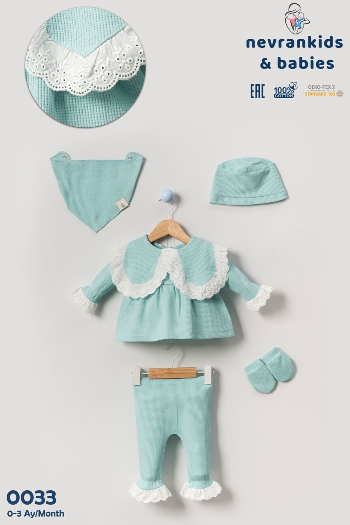 nevrankids Kız Bebek Fistolu Hastane Çıkışı 5'Li Yeni Doğan Seti 0-3 Ay fotoğrafı 6 (önizleme)