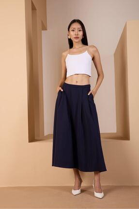 Bolivente Lacivert Salaş Kesim Dokuma Etek