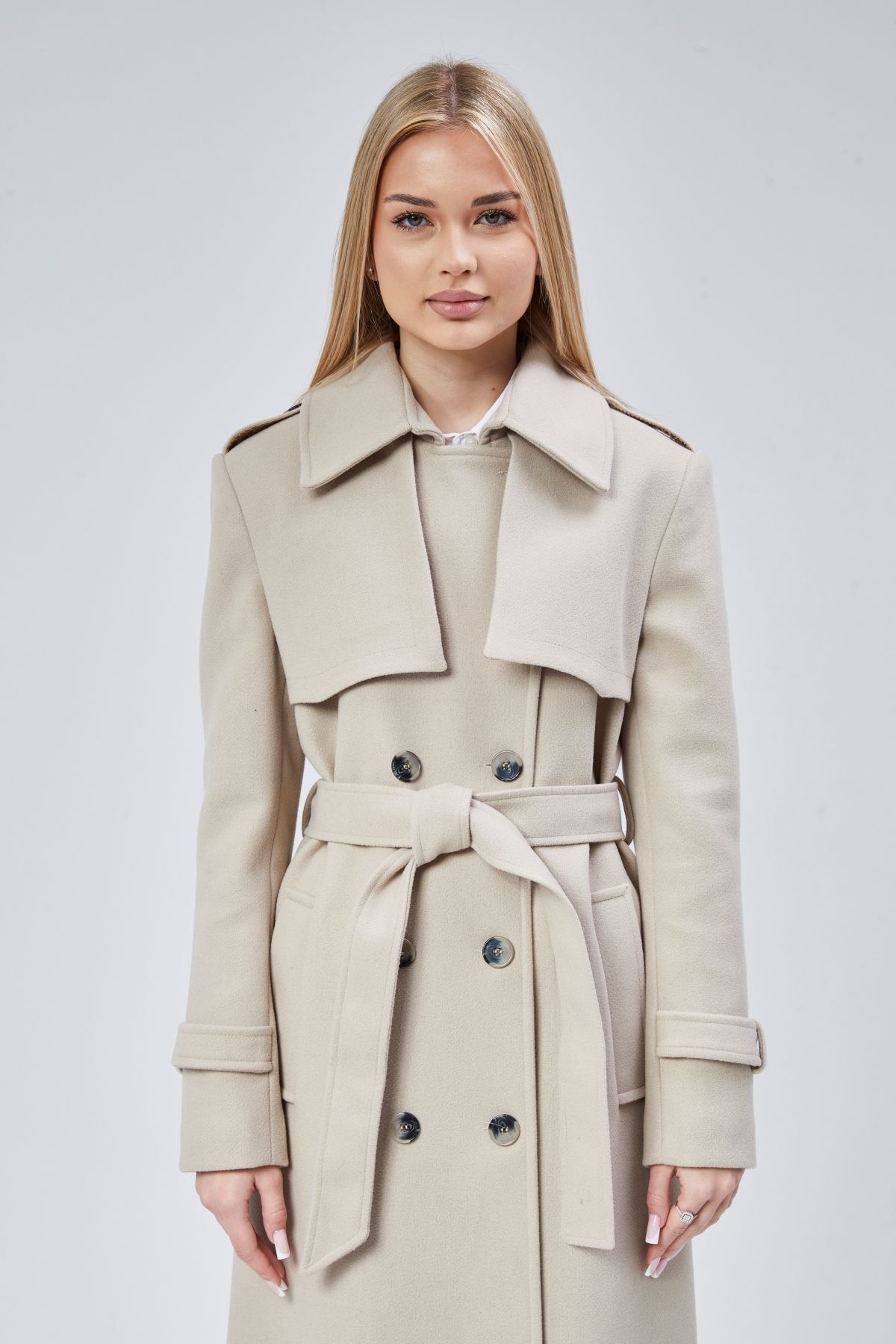 Bolivente  Kadın Regular Rüzgarlık Detaylı Kaşe Kaban - Görsel 6