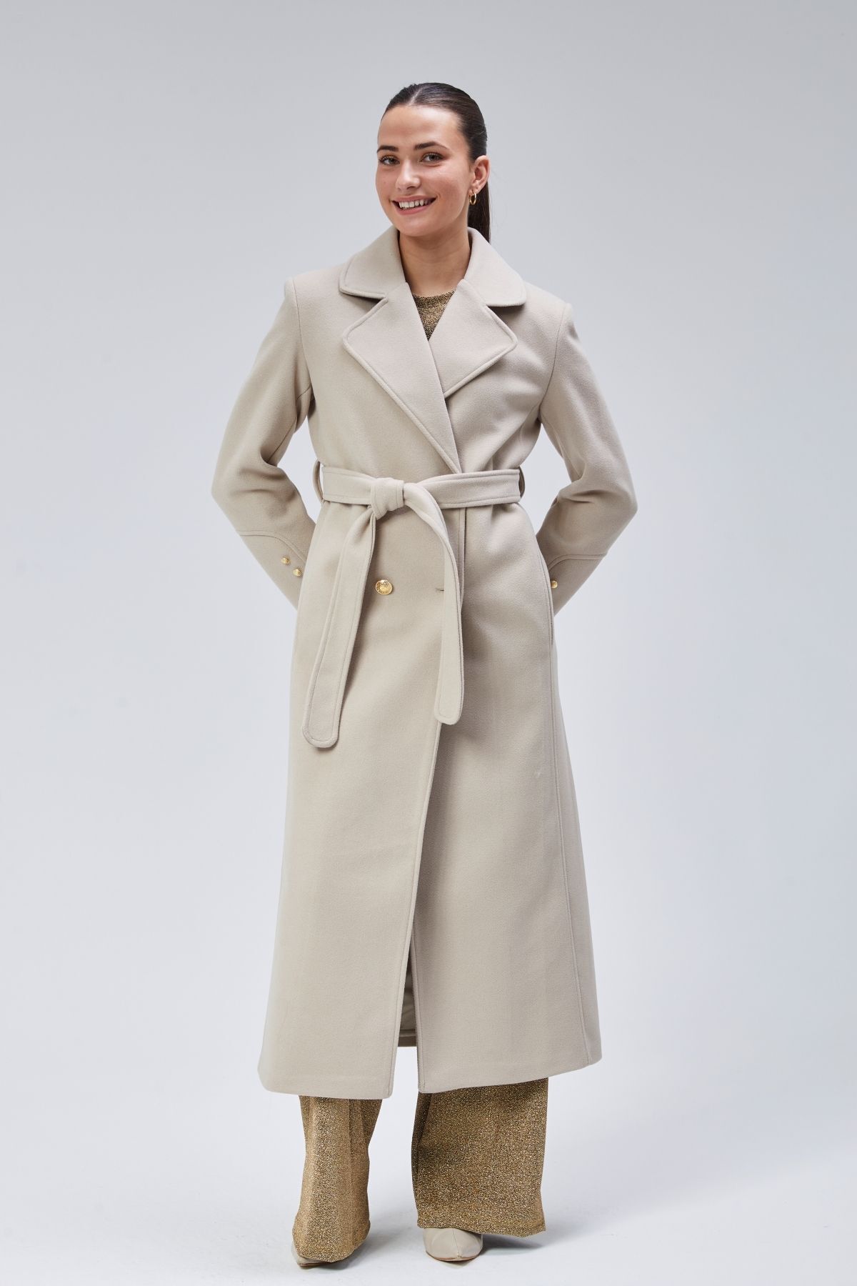 Bolivente  Kadın Kol Düğme Detaylı Regular Astarlı Kaban - Görsel 3