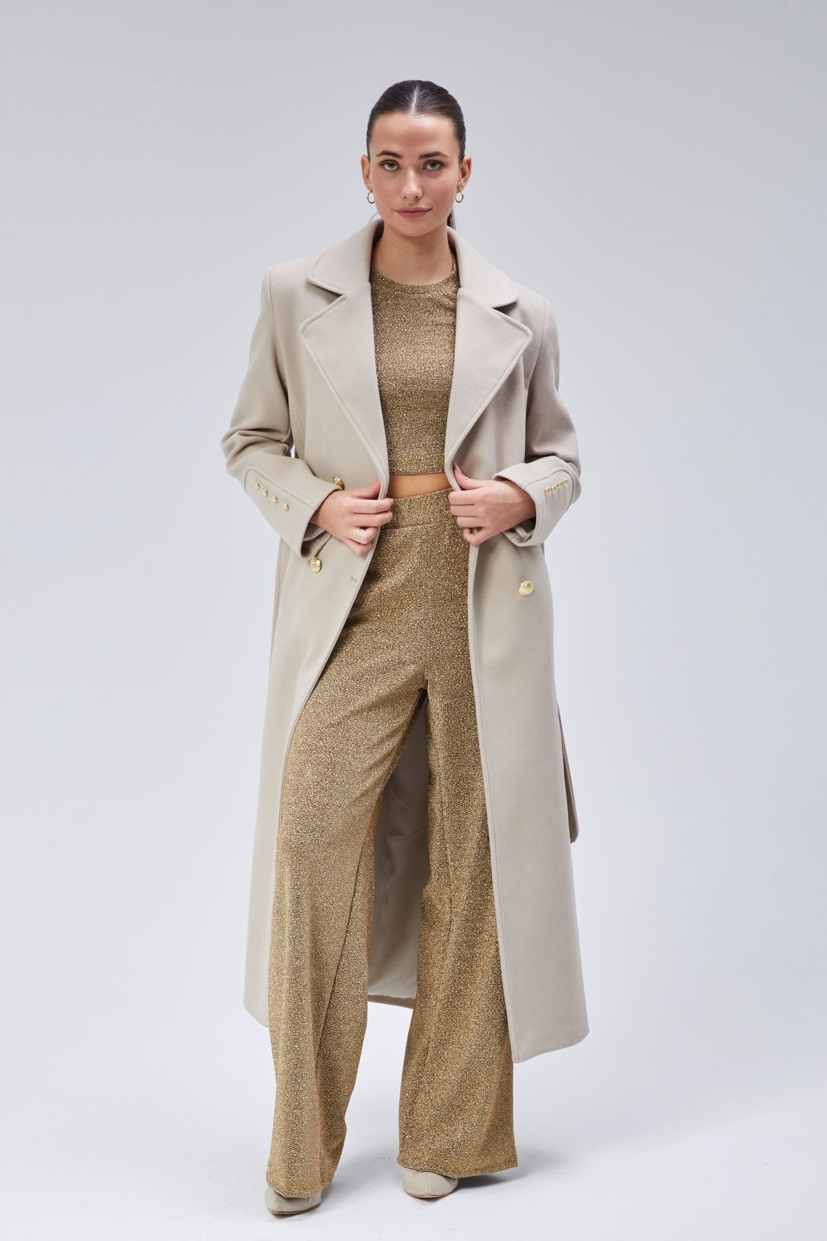 Bolivente  Kadın Kol Düğme Detaylı Regular Astarlı Kaban - Görsel 8