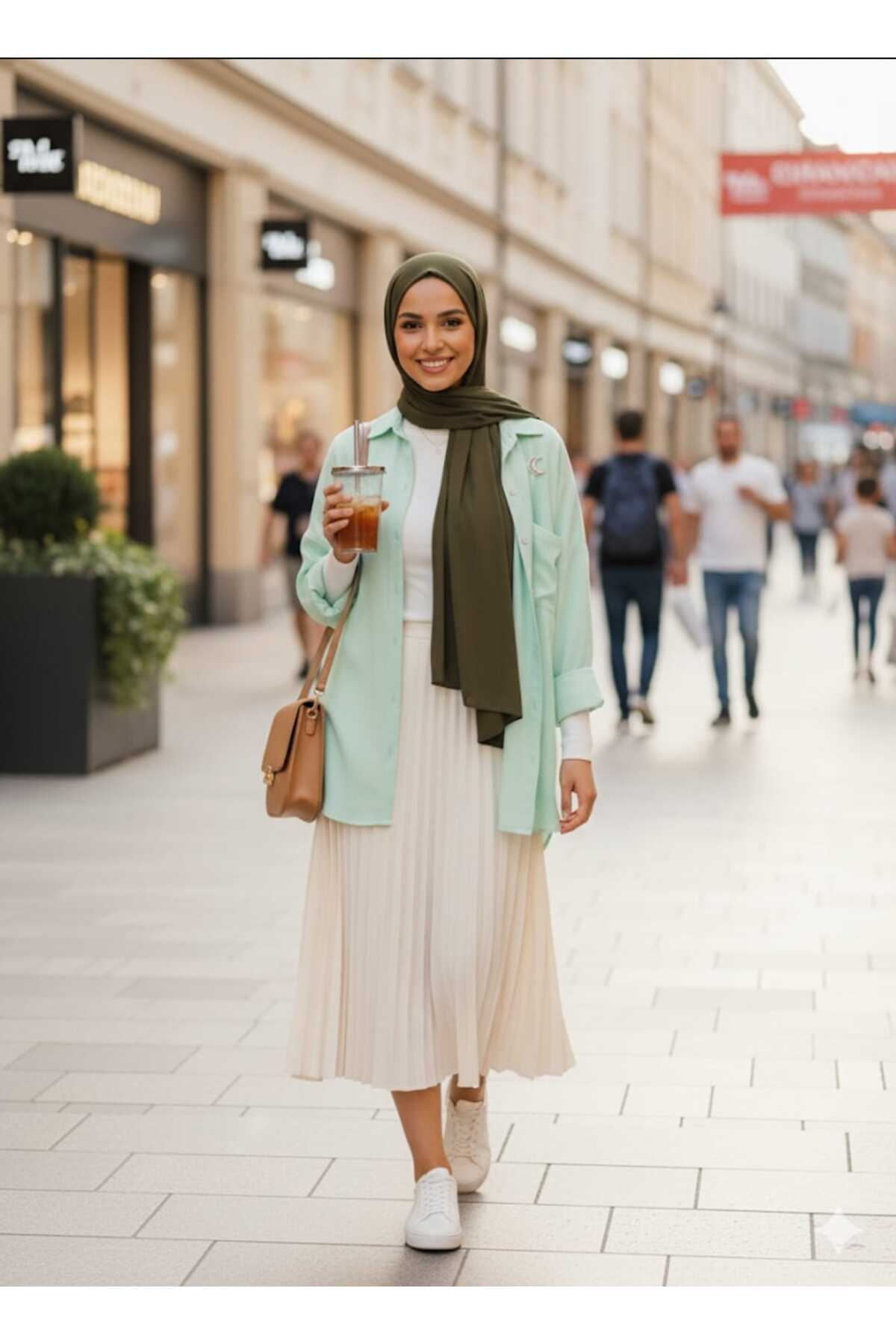 blackbonds  Kadın Keten mint yeşili Gömlek Yazlık Oversize Gömlek Yeni Sezon - Görsel 8