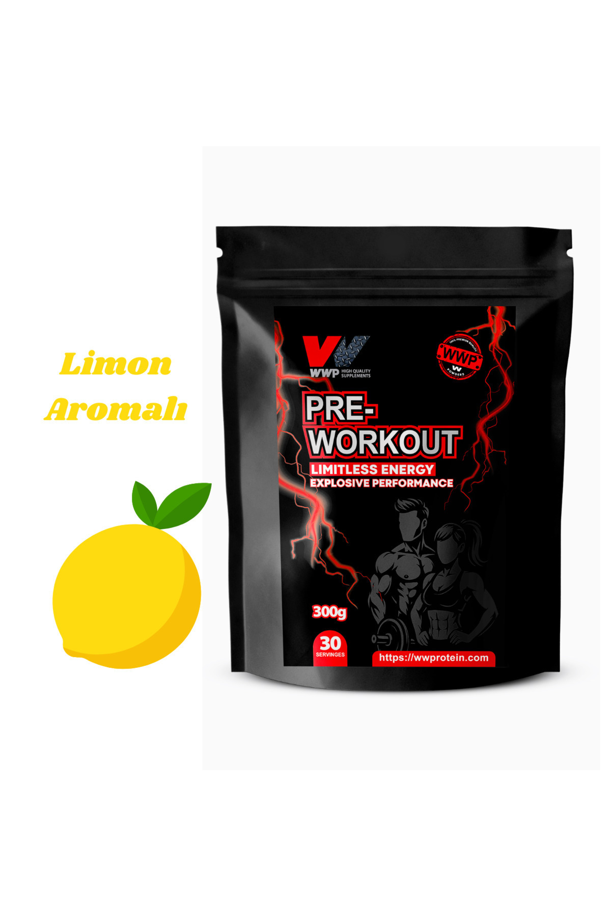 WWP Pre-Workout Limitless Energy, Sınırsız Enerji & - 300g – Limon Aromalı.