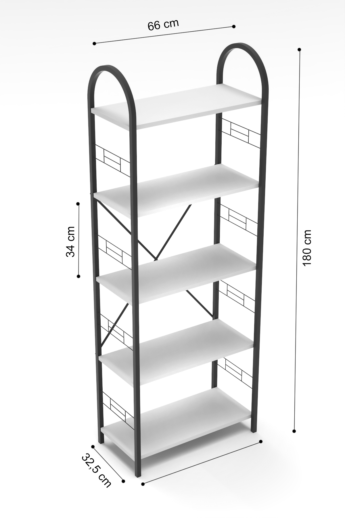Goldfalez Metal Kitaplık Beyaz 180 cm görsel 3