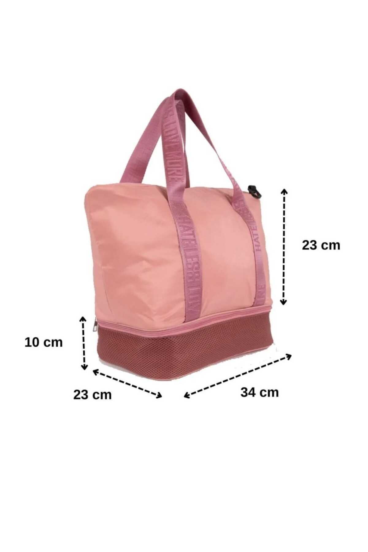 Do Tebe  Paraşüt Kumaş Ayakkabı Bölmeli Yazlık/Kışlık Pembe Kadın Spor/Fitness Anne Bebek Seyahat Çantası - Görsel 6
