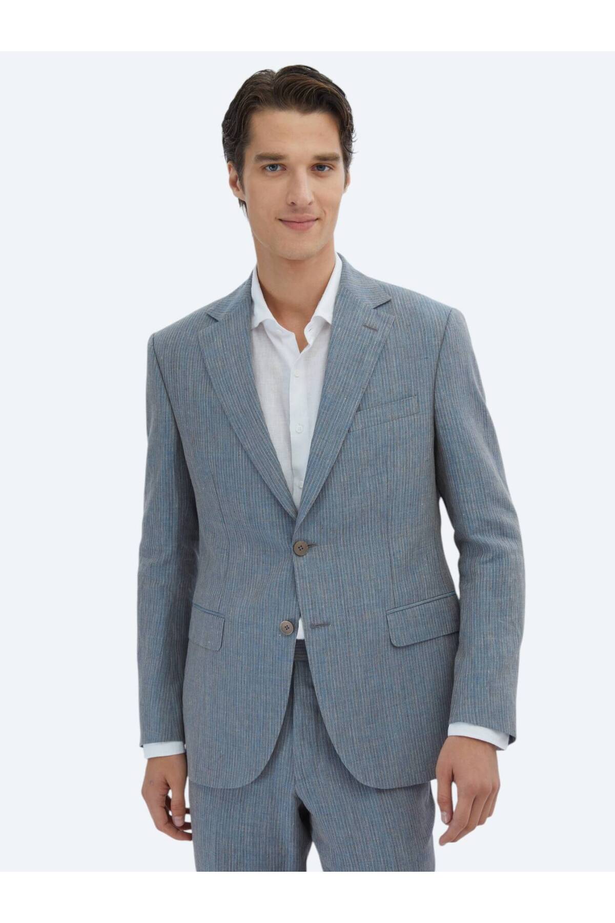 کت و شلوار مدرن راه راه سرمه‌ای تیره، ۱۰۰٪ کتان Kip