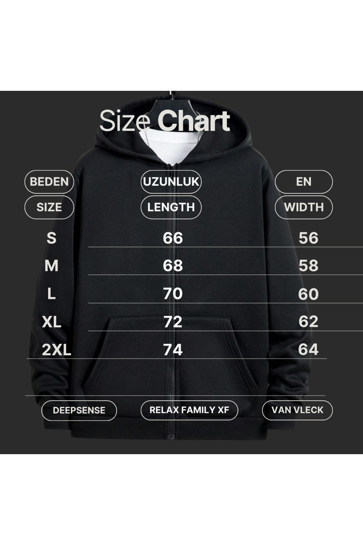 Deep sense  Erkek Siyah Kapüşonlu Fermuarlı Oversize Sweatshirt Kışlık Okul Hırkası Şardonlu Baskılı - Görsel 6