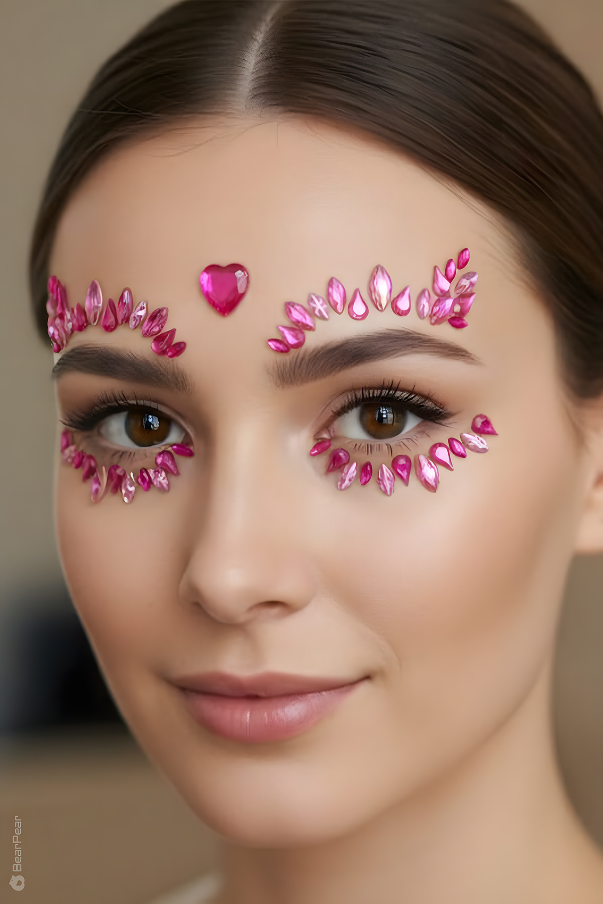 BearPear Fuşya Kendinden Yapışkanlı Kristal Yüz Makyaj Aksesuarı Face Gems