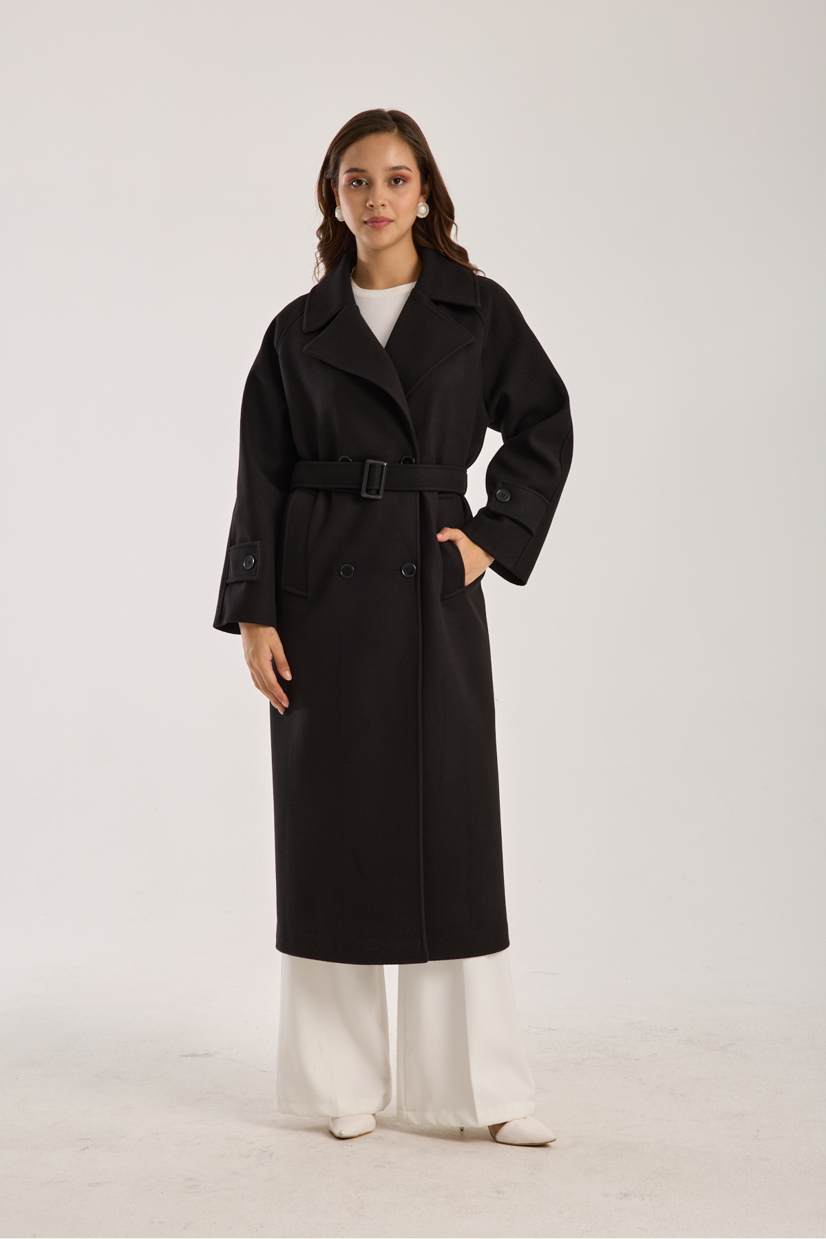 Bolivente  Kadın Regular Kemerli Kaşe Kaban - Görsel 3