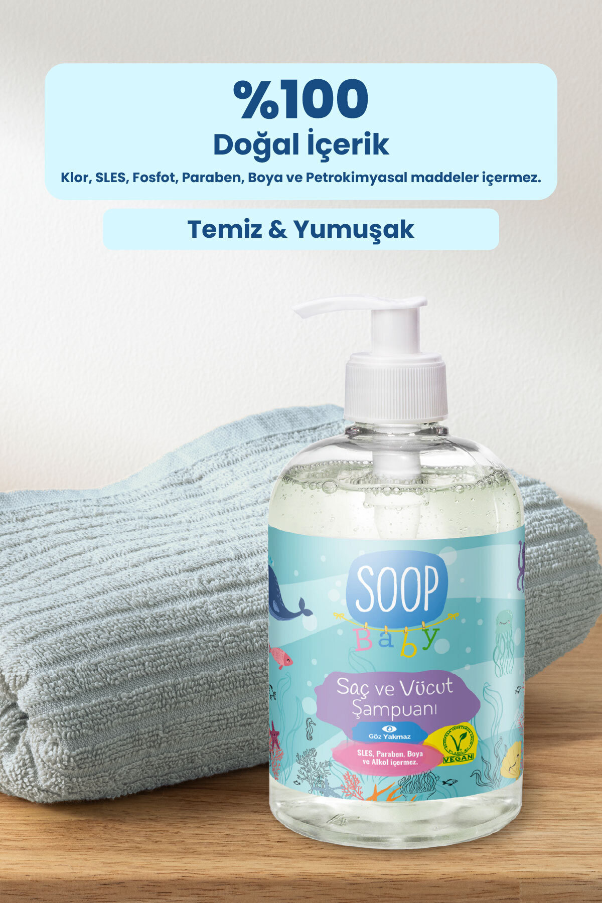 SOOP %100 Doğal Bebek ve Çocuk Şampuanı 2x500 mL Göz Yakmayan, Saç & Vücut fotoğrafı 5 (önizleme)