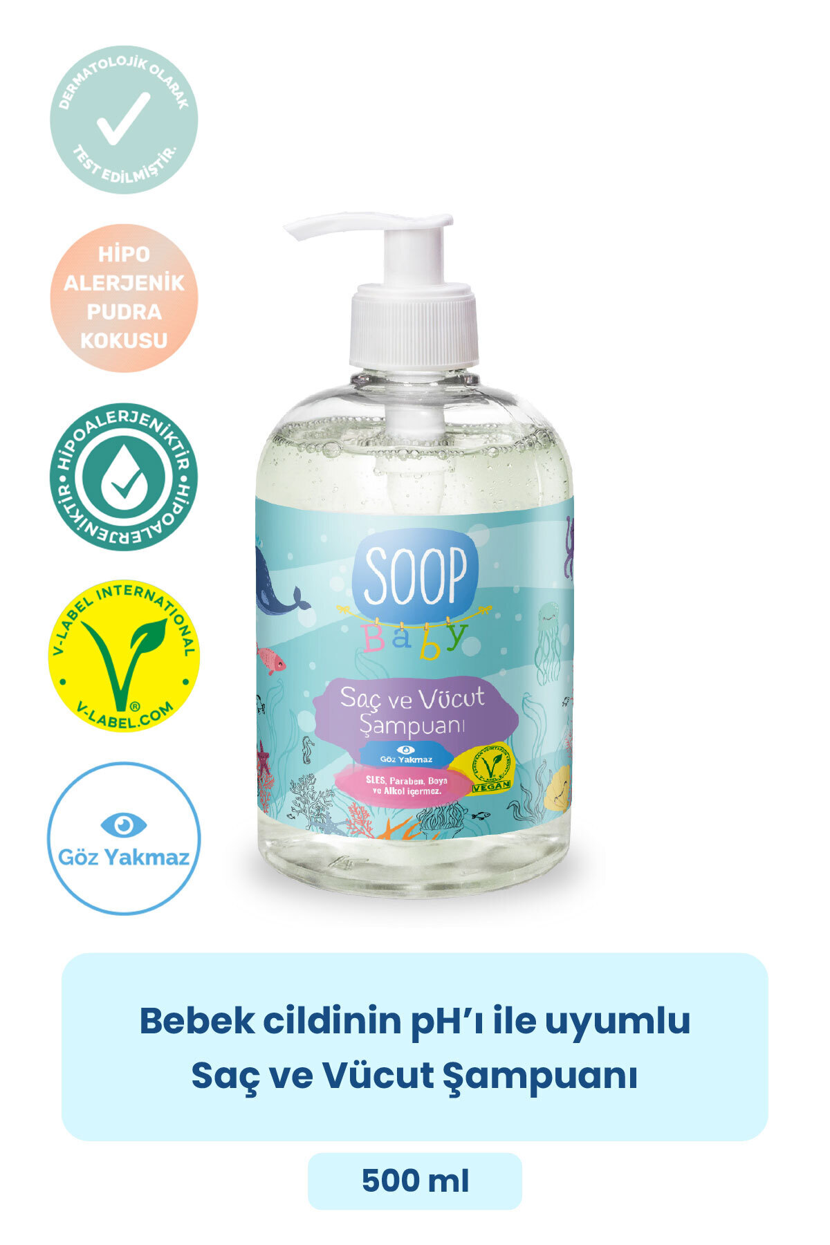 SOOP %100 Doğal Bebek ve Çocuk Şampuanı 2x500 mL Göz Yakmayan, Saç & Vücut fotoğrafı 2 (önizleme)