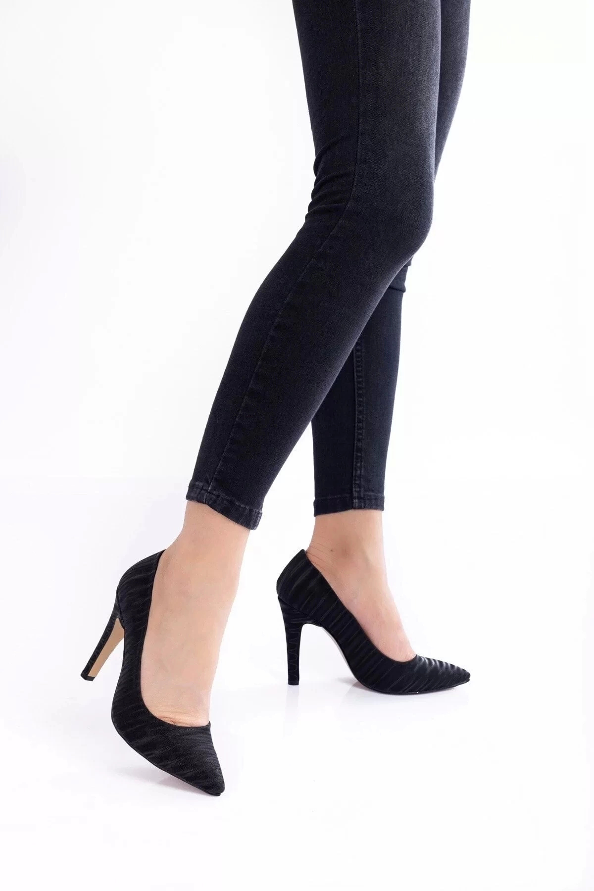 Kadın Moda Şık Çizgili Aynalı Stiletto Topuklu Klasik Ayakkabı Düğün Nişan Gece Abiye Ayakkabı