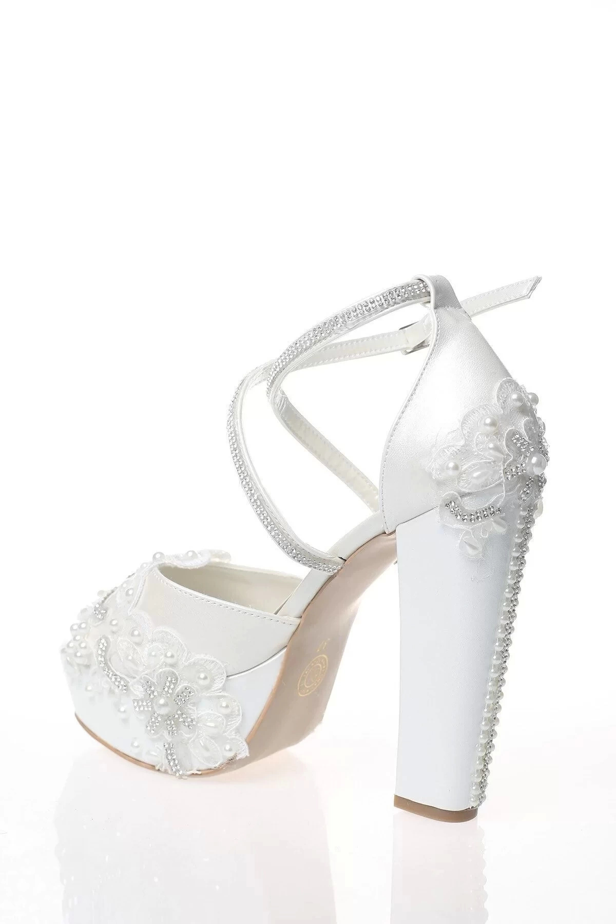 Kadın Moda Şık Gelin Inci Taş Işlemeli Ayakkabı Topuklu Düğün Nişan Gece Abiye Ayakkabı