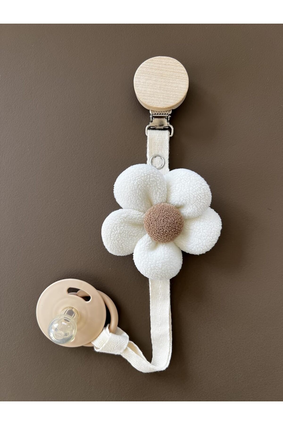 Genel Markalar Bebek Emzik Askısı / Emzik Askılığı - Papatya Desenli, Beyaz Renk, Güvenli Klipsli fotoğrafı 4 (önizleme)