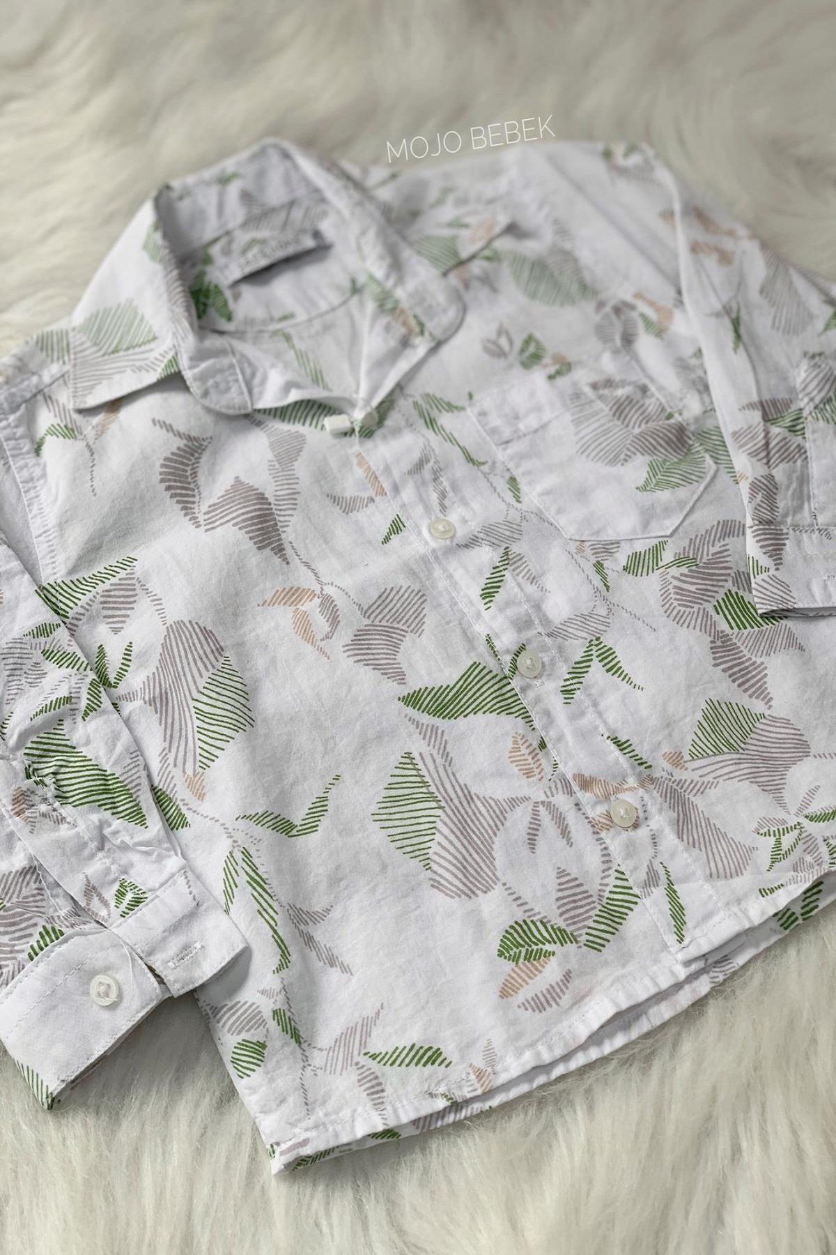 Mojo Bebek Mojo Erkek Bebek 1-4 Yaş Karışık Desenli Cepli Gömlek 22104 Ekru fotoğrafı 3 (önizleme)