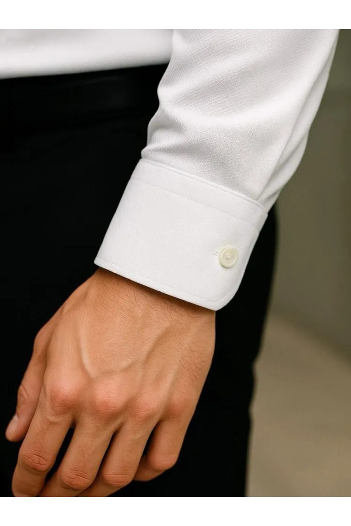 Zikuv  Slim Fit Uzun Kollu Kolay Ütü Teri Emen Nefes Alan Doku Kravatlık Beyaz Erkek Gömlek - Görsel 3