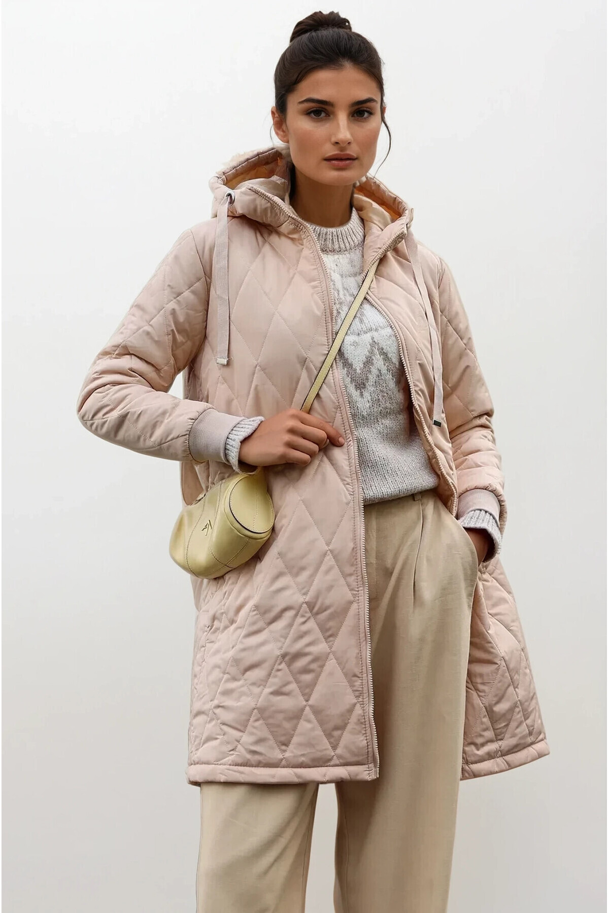 Women's Brown Quilted Long Puffer Coat HZL22W-BD151381
