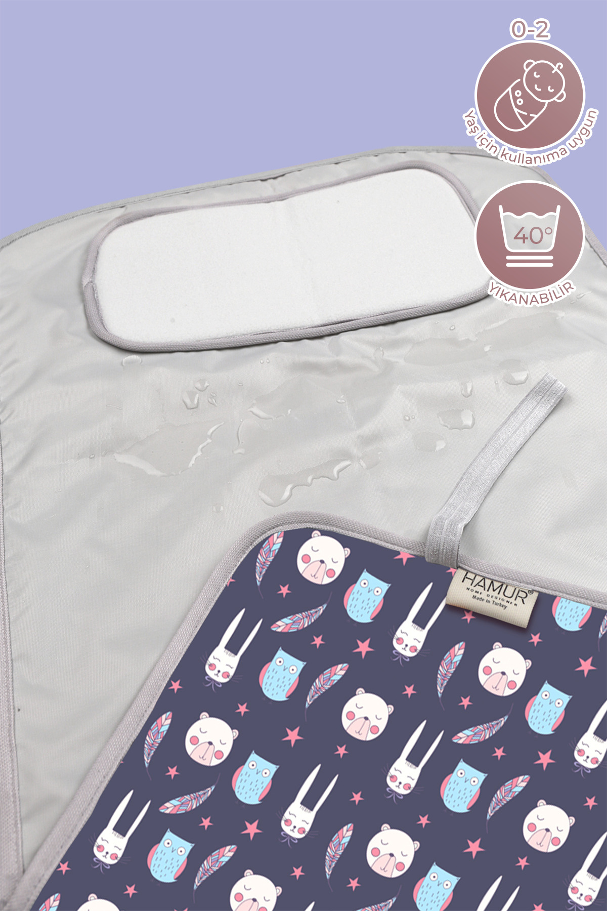 HAMUR Anne Bebek Bakım Örtüsü Alez Yenidoğan Alt Açma Değiştirme Purple Organizer Pedi Minderi ÇiftTaraflı fotoğrafı 3 (önizleme)