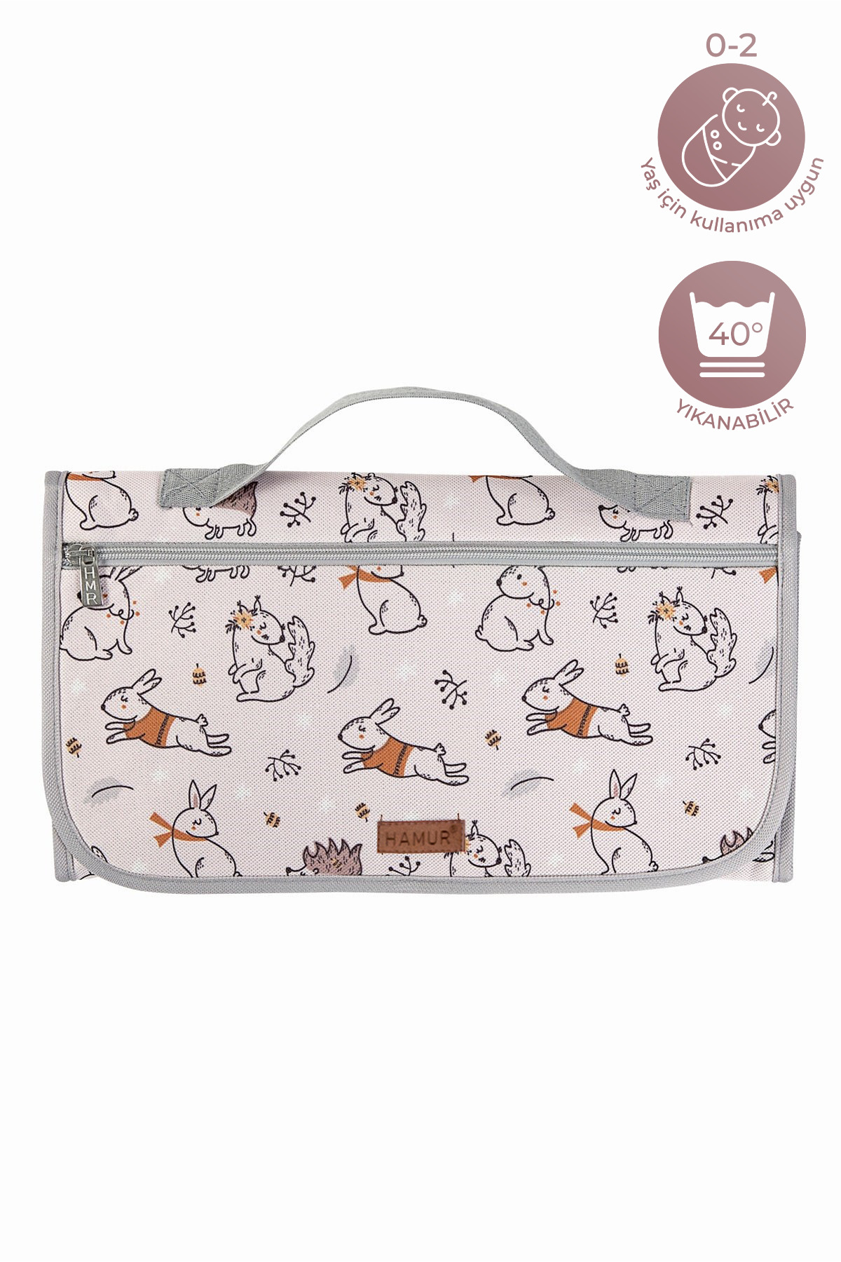 HAMUR Bebek Alt Açma Bakım Çantası Organizerli Anne Bebek Yenidoğan Değiştirme Minderi Tavsan Pudra fotoğrafı 6 (önizleme)