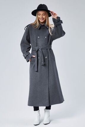 Bolivente Kuşaklı Oversize Kaşe Kaban