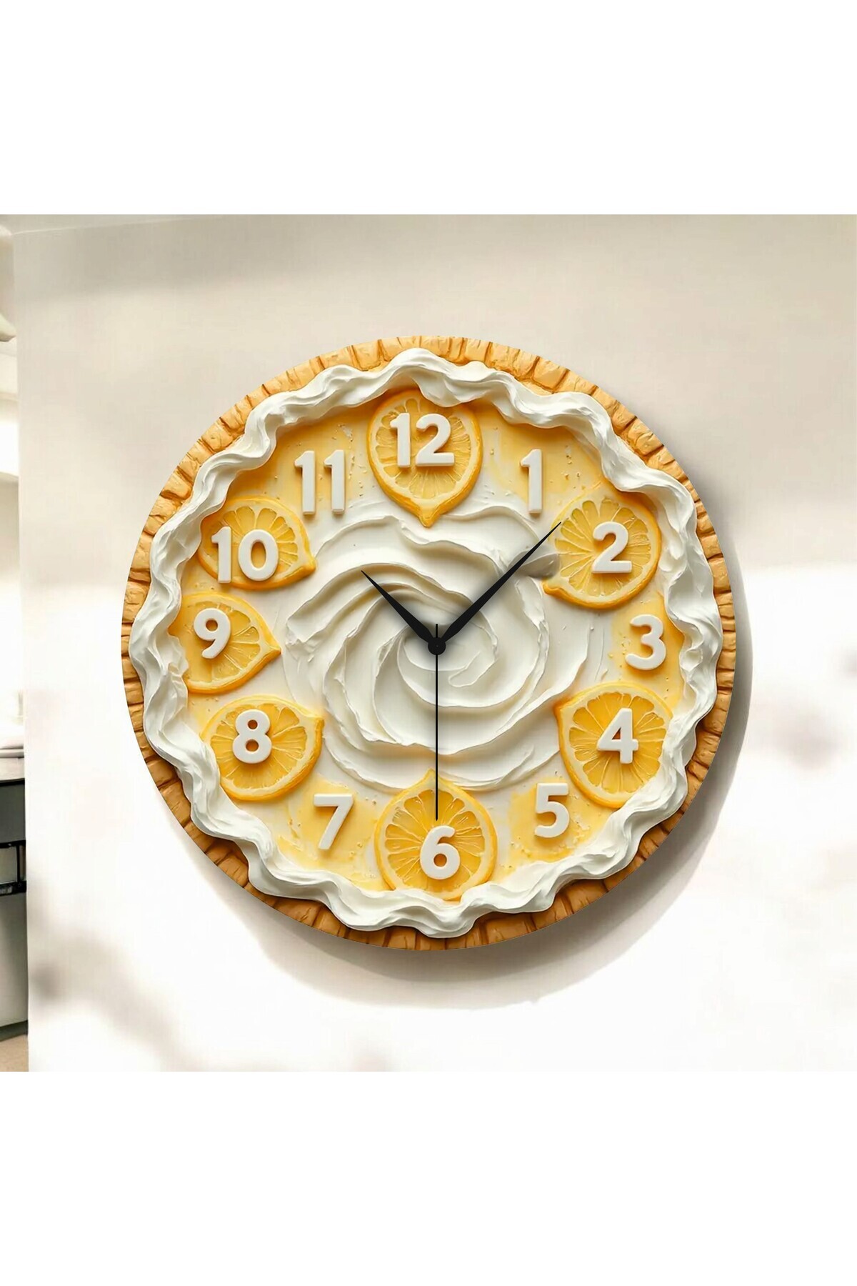 Colorful Printing Cake Lemon Patterned Numbered Christmas Gift Wooden Silent Table Wall Clock