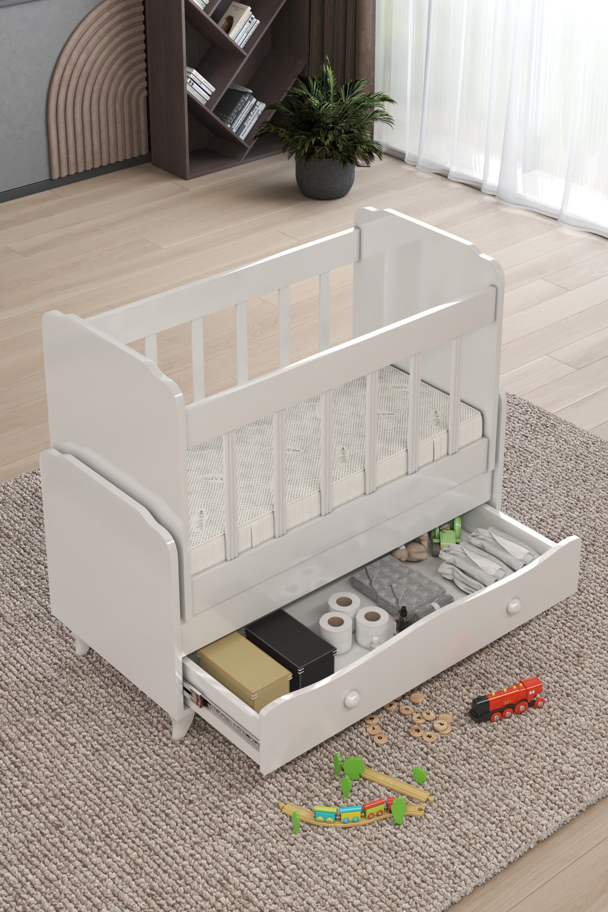 BANANA BABY Yıldız YATAK HEDİYELİ Sallanır Sabitlenir Anne Yanı Çekmeceli Beşik fotoğrafı 3 (önizleme)