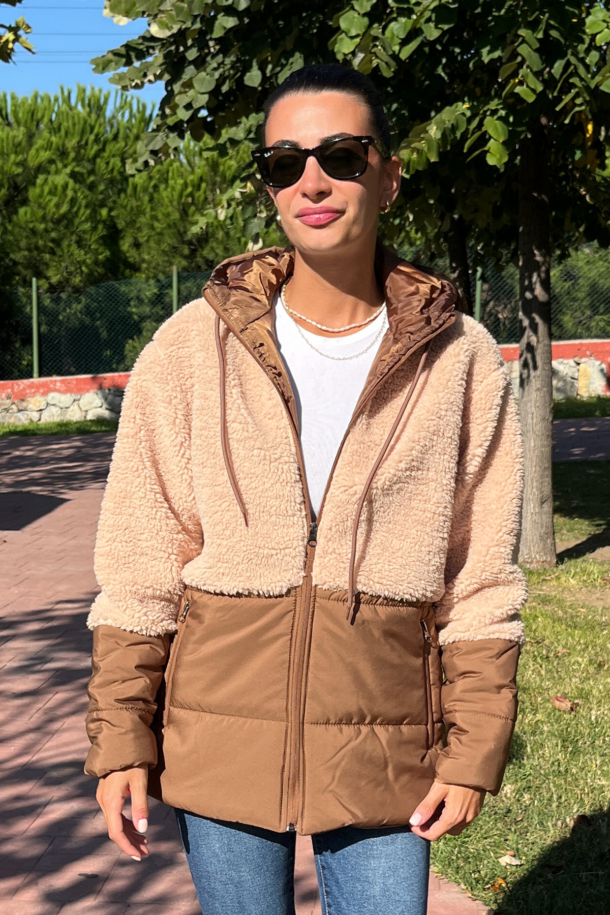 Love The Wind  Kapüşonlu Kapitone Garnili Uzun Peluşlu Mont