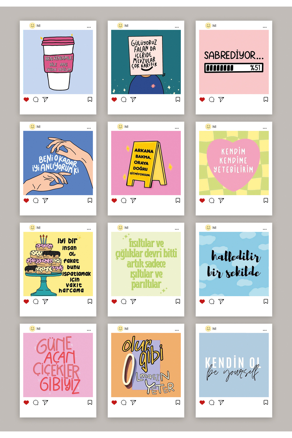 Pankart Evi 12 Adet Instapost Motivasyon Dekoratif Pola Kart Seti