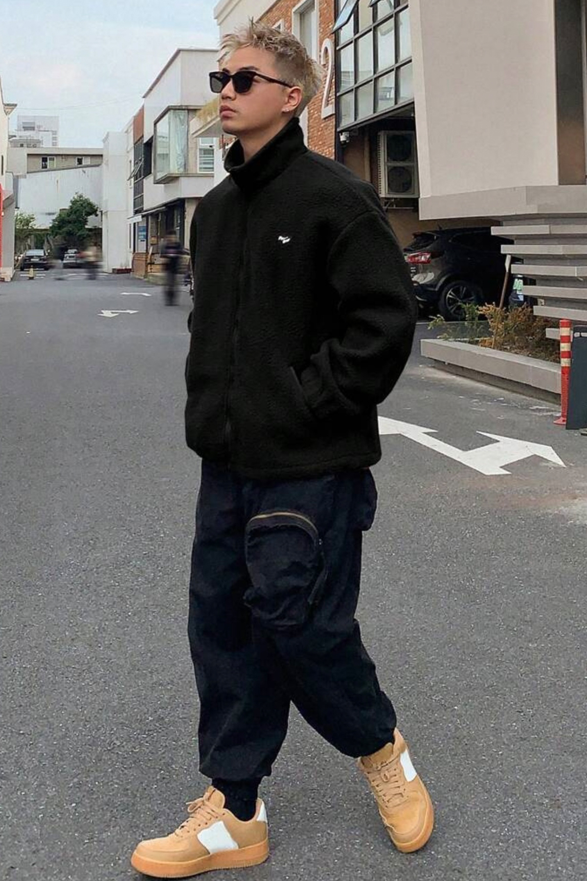 North London  Erkek Oversize Peluş Önü Fermuarlı İçi Polarlı Sweatshirt - Görsel 5