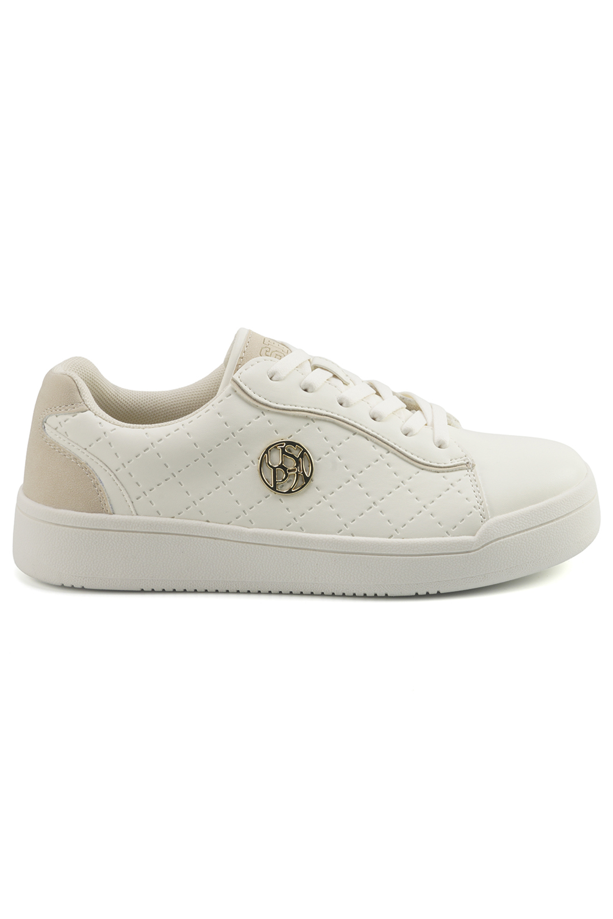 U.S. Polo Assn. Women's White Low-Top Sneakers - Stylish Lace-Up Design, Perf...