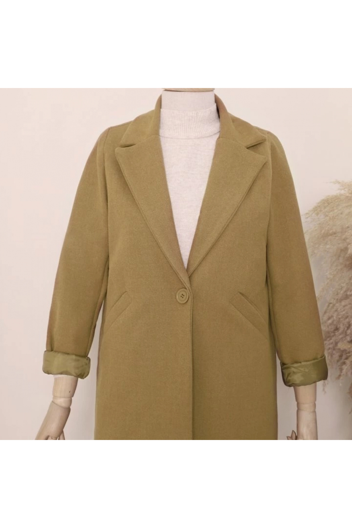 gl00my Tek Düğmeli Astarlı Kışlık Kaşe Kaban -Hardal