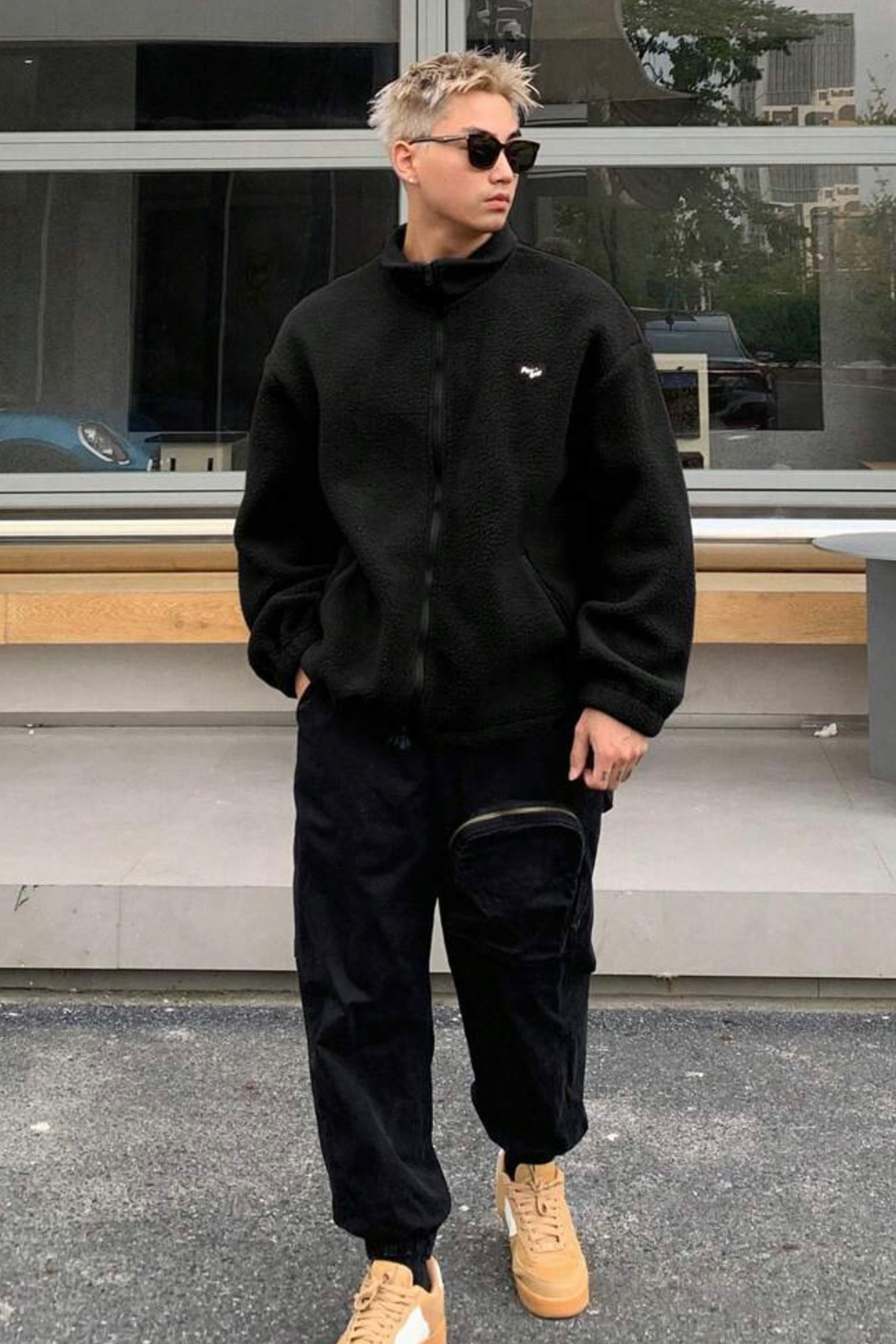 North London  Erkek Oversize Peluş Önü Fermuarlı İçi Polarlı Sweatshirt - Görsel 7