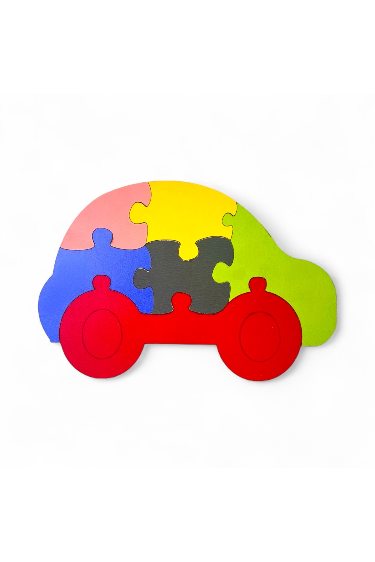 پازل ۶ تکه رنگارنگ ام‌دی‌اف به همراه ماشین اسباب‌بازی (بسته ۶ عددی)