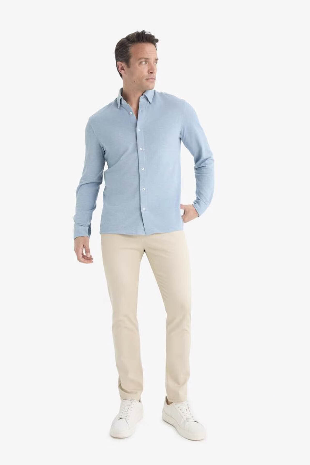 DeFacto Regular Fit Polo Yaka Uzun Kollu Gömlek E8067AX25AU görsel 2