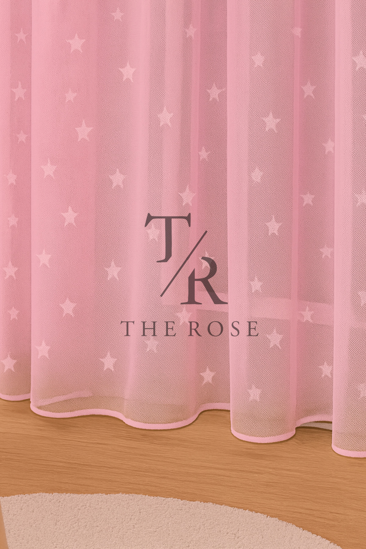 The Rose Pembe Yıldızlı Tül Perde, Kız Çocuk Odası, Sık Pile, Düz, Sade, Tül Perde, Kornişli, Yıldızlı fotoğrafı 5 (önizleme)